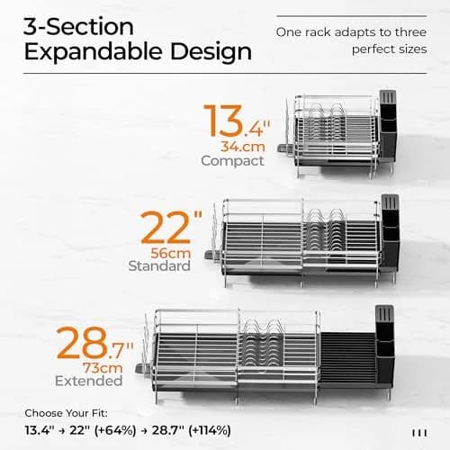 Delamu Stainless Steel Dish Drying Rack, Expandable, 13.4"-28.7" | Rust-Resistant & Foldable thumbnail 6