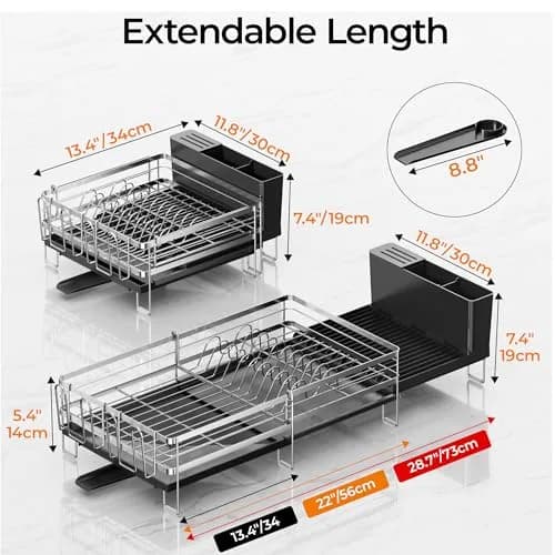 Delamu Stainless Steel Dish Drying Rack, Expandable, 13.4"-28.7" | Rust-Resistant & Foldable thumbnail 7
