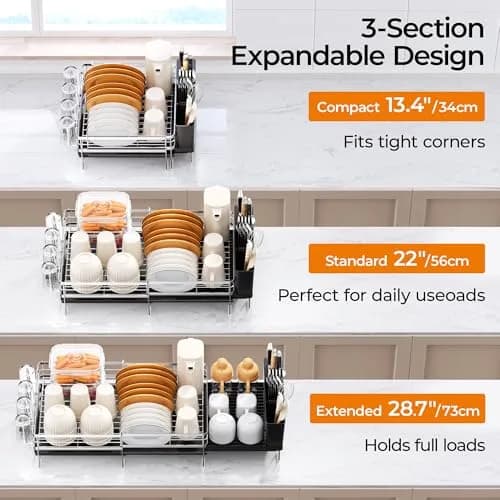 Delamu Stainless Steel Dish Drying Rack, Expandable, 13.4"-28.7" | Rust-Resistant & Foldable thumbnail 2