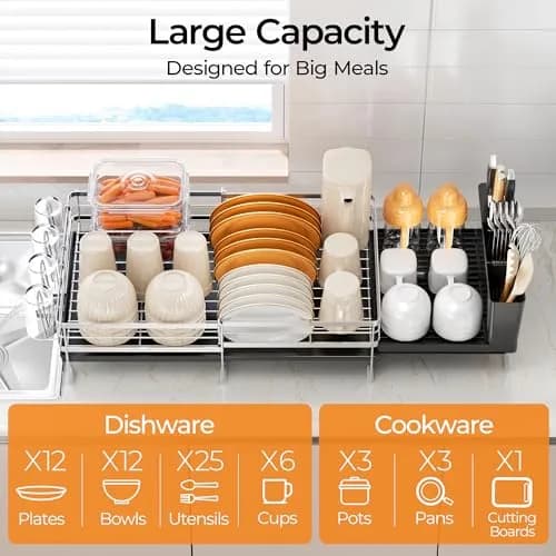 Delamu Stainless Steel Dish Drying Rack, Expandable, 13.4"-28.7" | Rust-Resistant & Foldable thumbnail 3