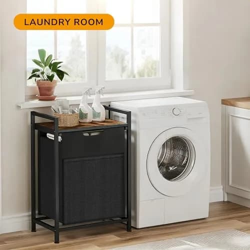 BRITEMART Laundry Hamper with Shelf 69L | Metal Frame, Lockable Wheels, Removable Bags thumbnail 9