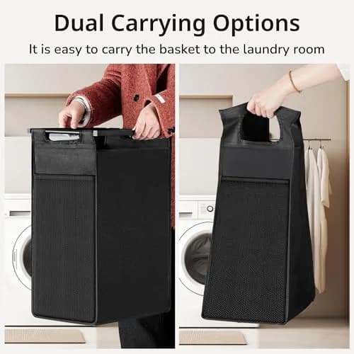 BRITEMART Laundry Hamper with Shelf 69L | Metal Frame, Lockable Wheels, Removable Bags thumbnail 3