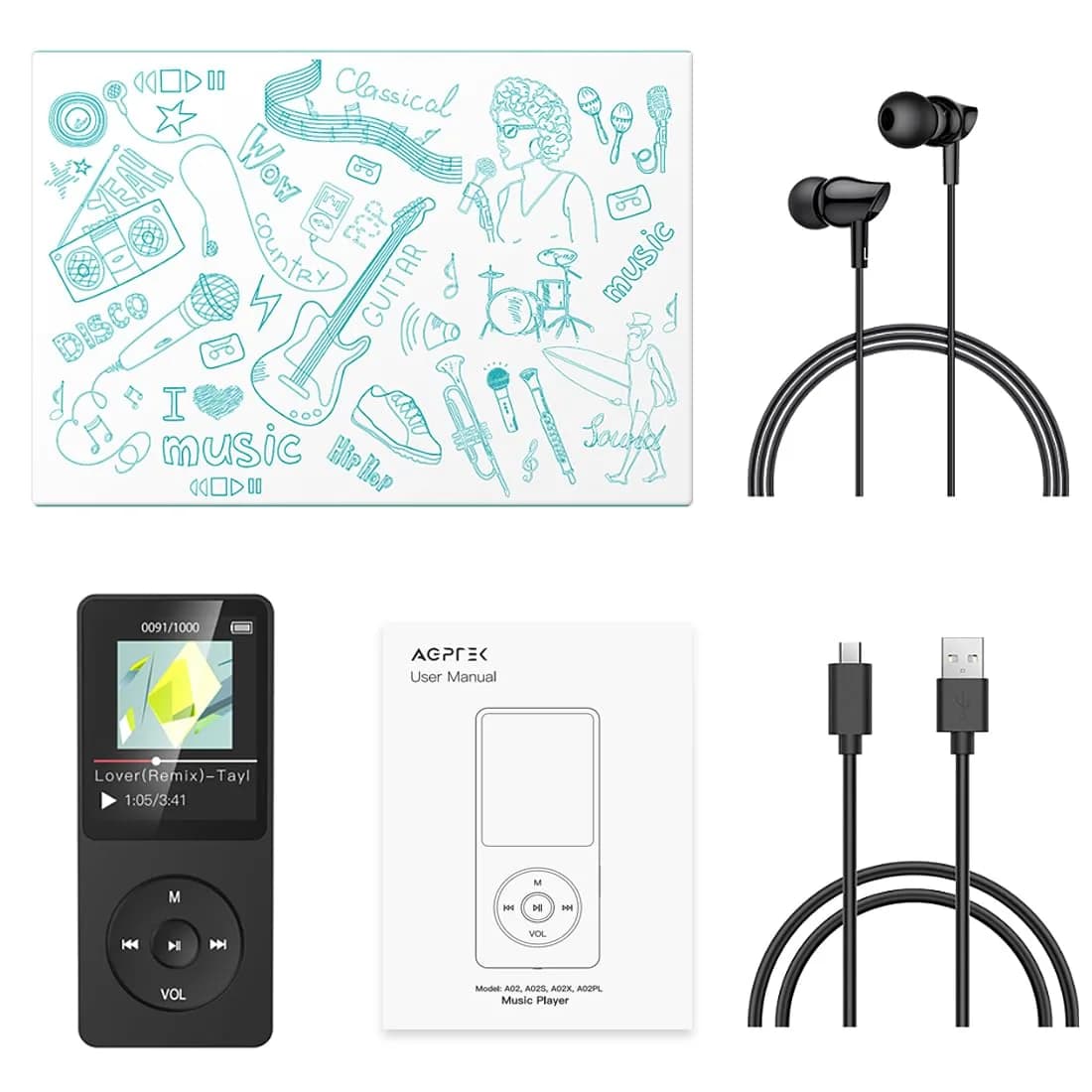 AGPTEK A02 MP3 Player 32GB Black | 70 Hours Playback - view 7