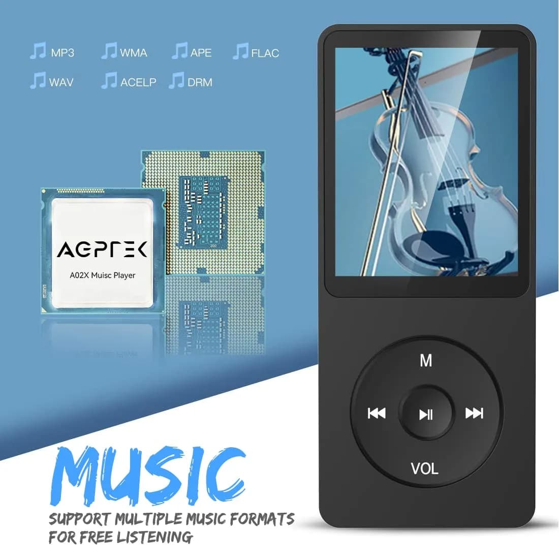 AGPTEK A02 MP3 Player 32GB Black | 70 Hours Playback - view 3