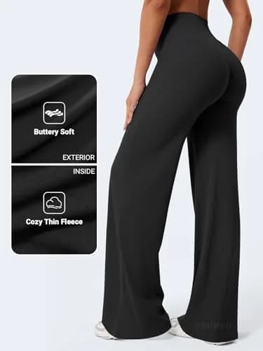 YEOREO Womens Straight Leggings 33" Thin Fleece Black | High Waist, Soft, Stretchy for Yoga & Workout thumbnail 4