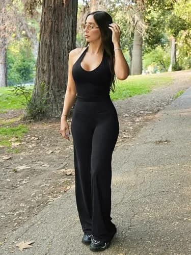 YEOREO Womens Straight Leggings 33" Thin Fleece Black | High Waist, Soft, Stretchy for Yoga & Workout thumbnail 6