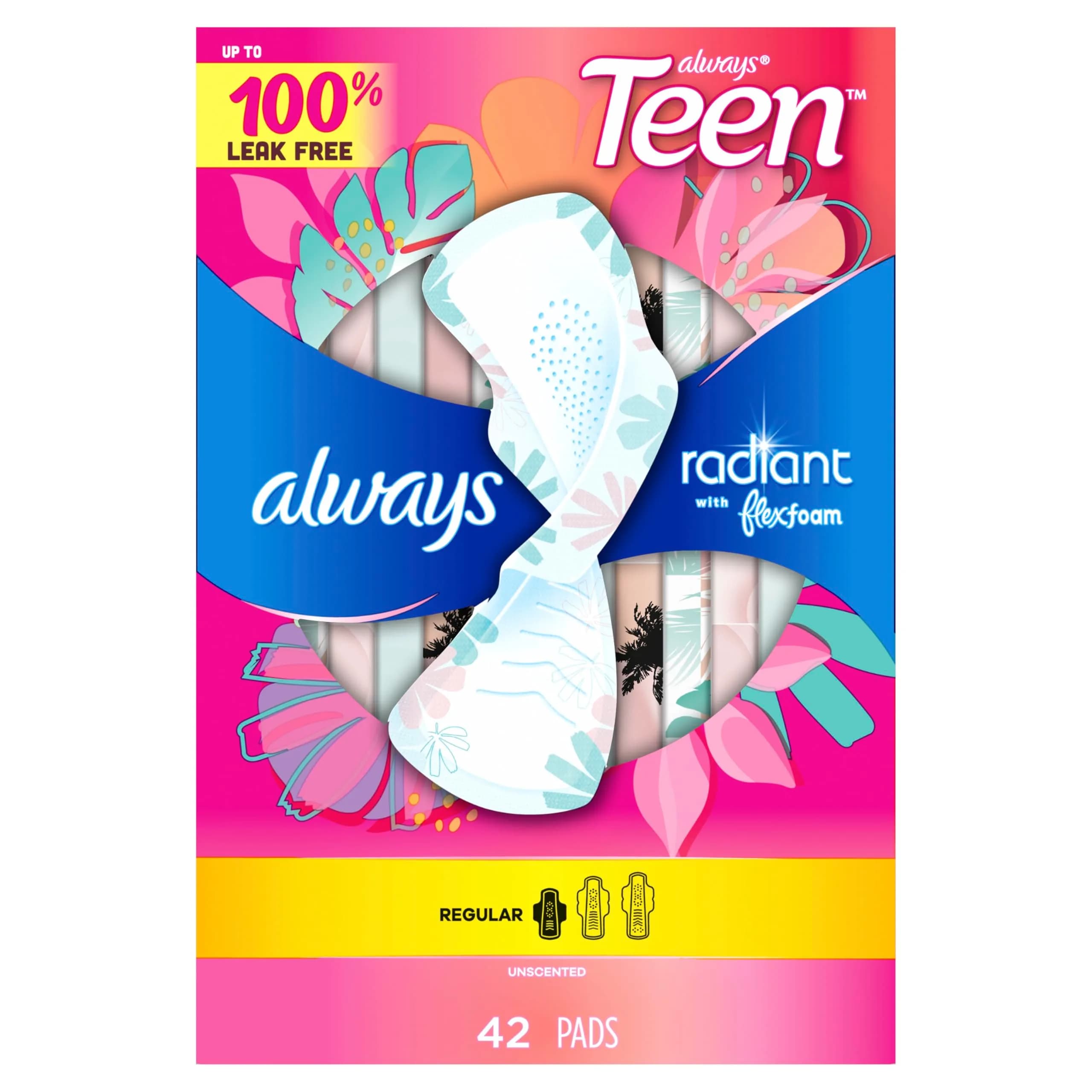 Always Radiant Teen Pads Size 1 Regular with Wings Unscented 126 Count | Up to 10 Hours Leak-Free Protection - view 9