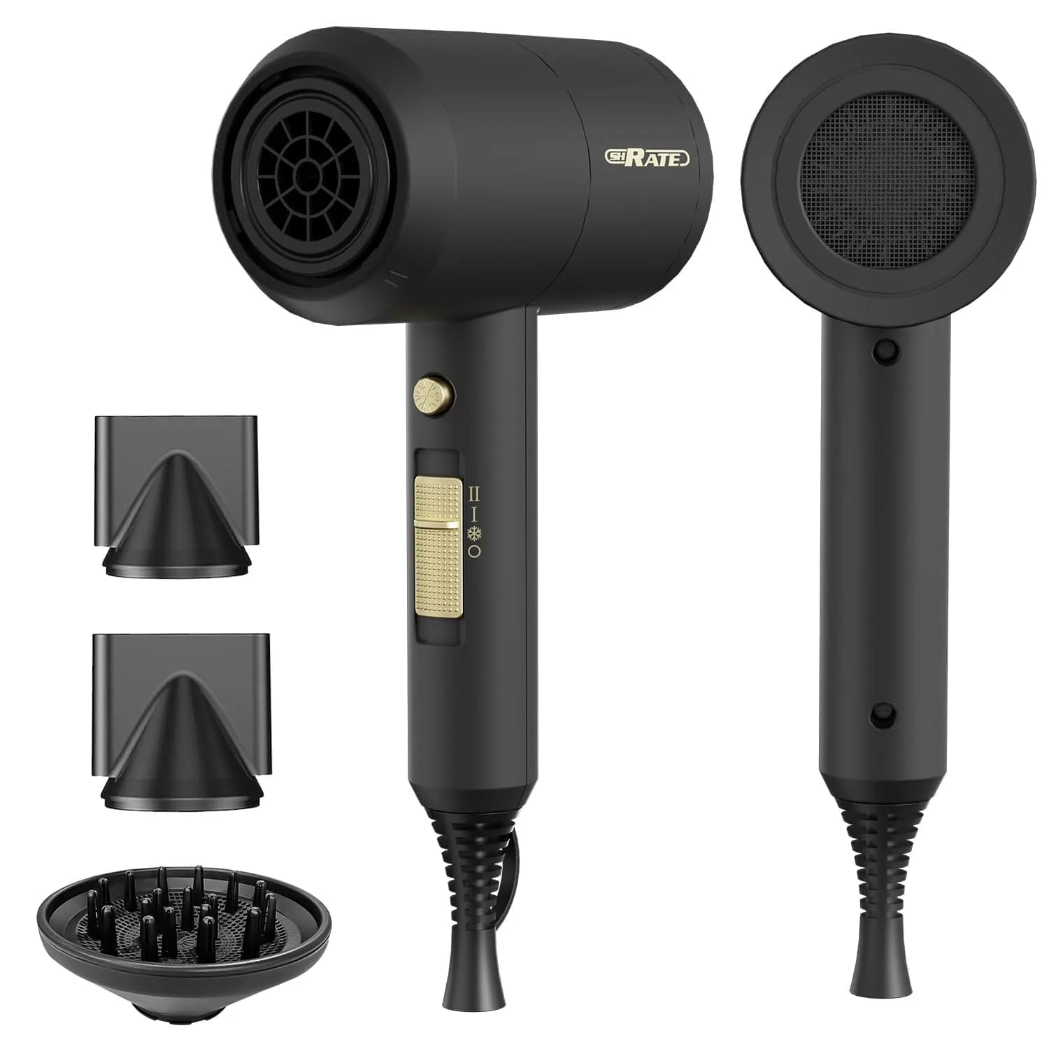 SHRATE Ionic Hair Dryer with Diffuser & Nozzle | Low Noise, 1800W, Compact & Portable for All Hair Types - main product image