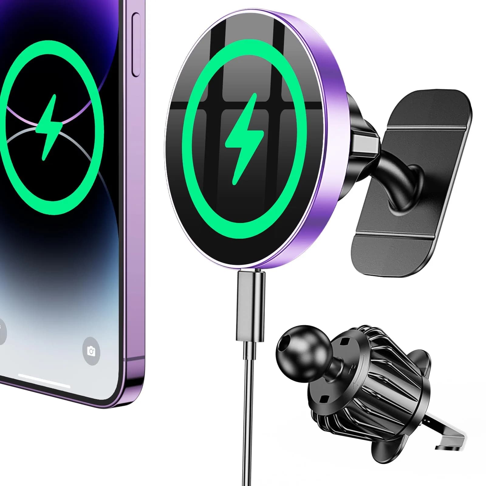Coolpow Magsafe Car Mount Charger 15W | Magnetic Wireless Car Charger for iPhone