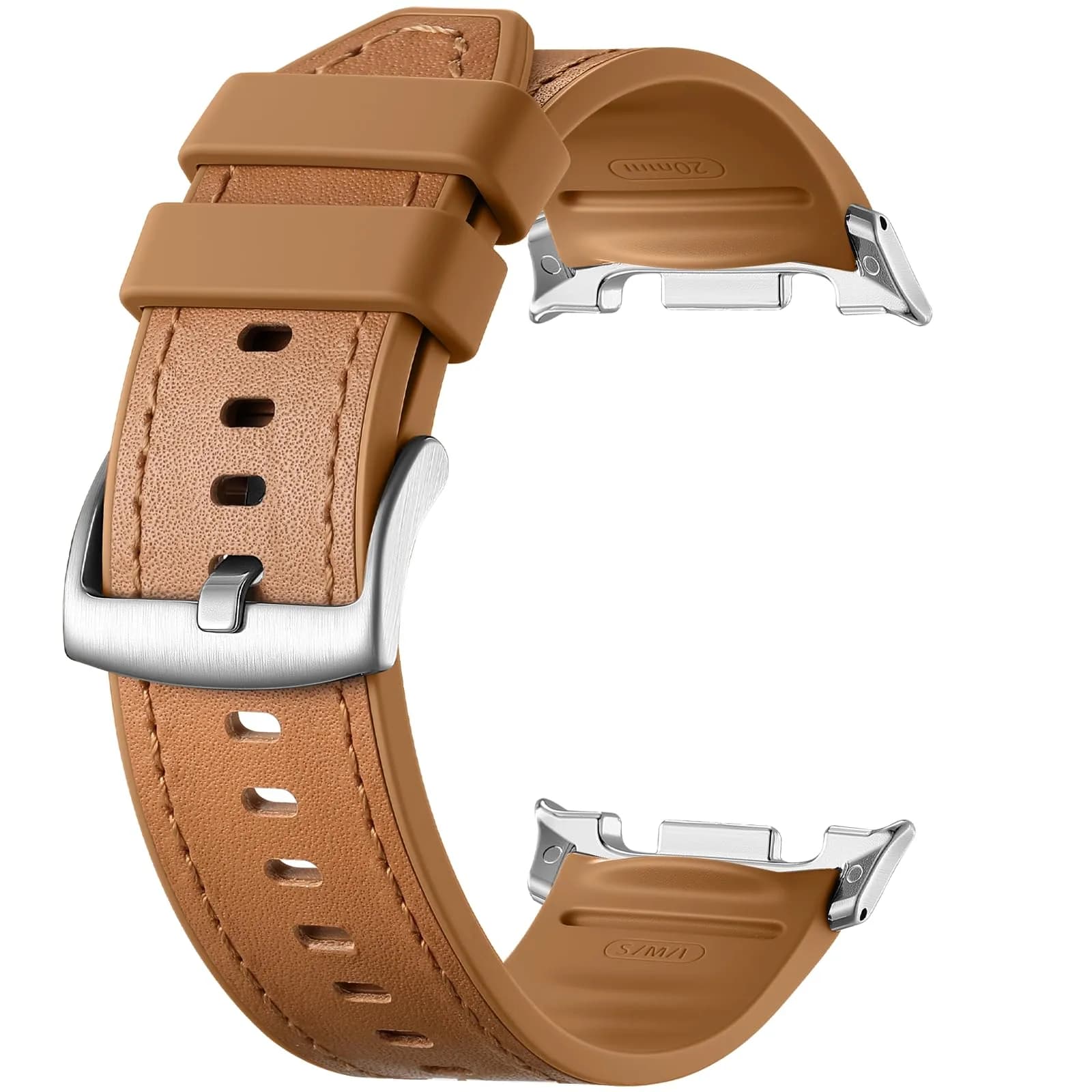 Dirrelo Hybrid Leather & Silicone Watch Band Compatible with Samsung Galaxy Watch 8/9 40mm/44mm & Classic 46mm | Breathable, Sweat-Resistant, Hypoallergenic — B-Light Brown