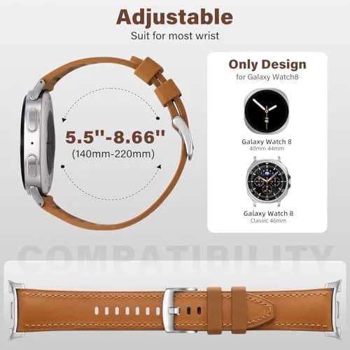 Dirrelo Hybrid Leather & Silicone Watch Band Compatible with Samsung Galaxy Watch 8/9 40mm/44mm & Classic 46mm | Breathable, Sweat-Resistant, Hypoallergenic thumbnail 6
