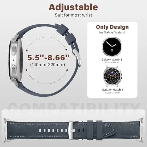 Dirrelo Hybrid Leather & Silicone Watch Band Compatible with Samsung Galaxy Watch 8/9 40mm/44mm & Classic 46mm | Breathable, Sweat-Resistant, Hypoallergenic thumbnail 6