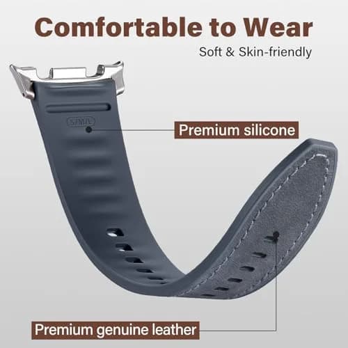 Dirrelo Hybrid Leather & Silicone Watch Band Compatible with Samsung Galaxy Watch 8/9 40mm/44mm & Classic 46mm | Breathable, Sweat-Resistant, Hypoallergenic thumbnail 3