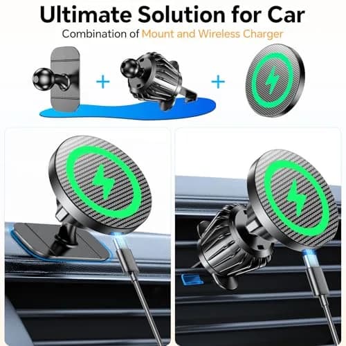 Coolpow Magsafe Car Mount Charger 15W | Magnetic Wireless Car Charger for iPhone thumbnail 2