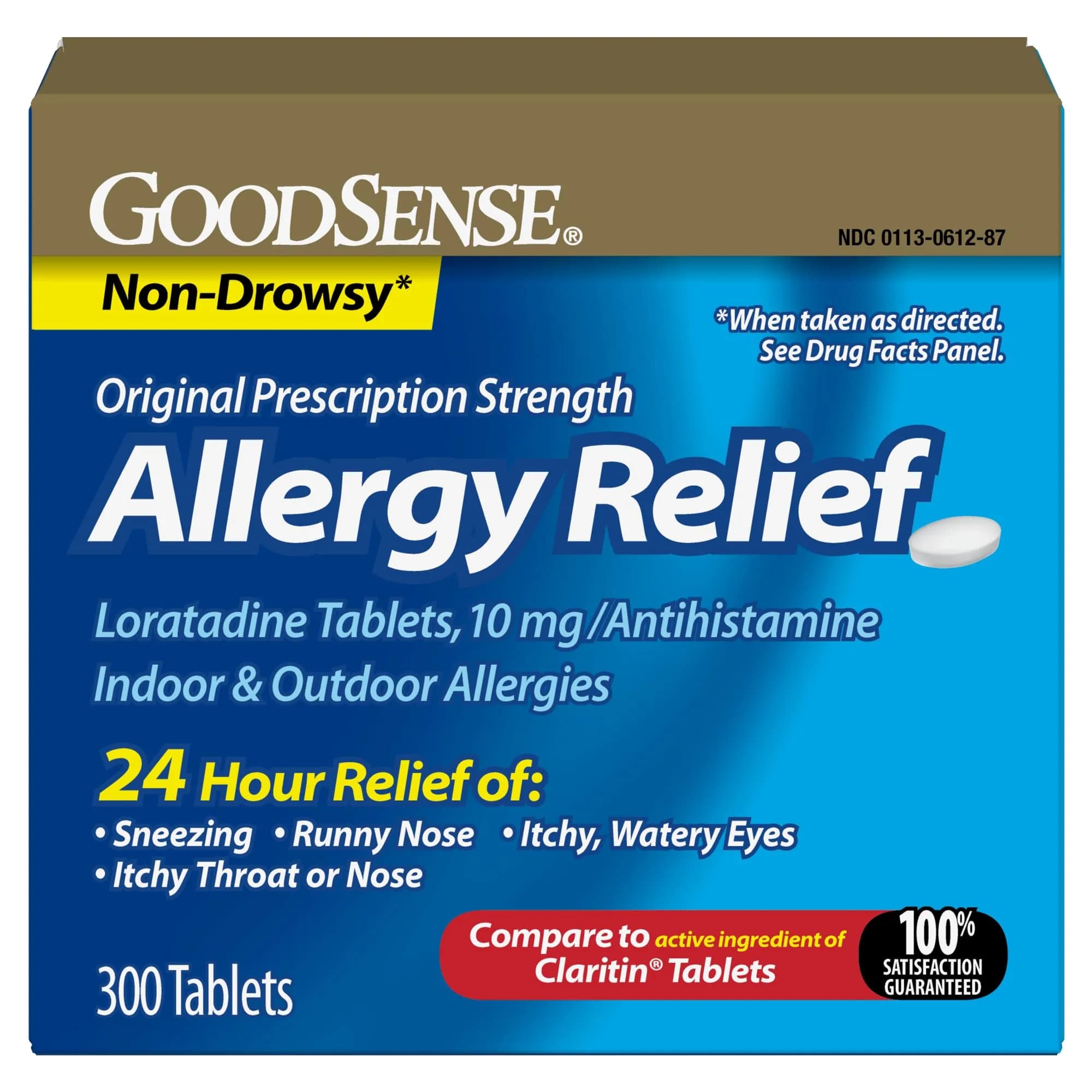 GoodSense Loratadine 10 mg Allergy Relief Tablets, 300 Count | Non-Drowsy 24-Hour Antihistamine — White