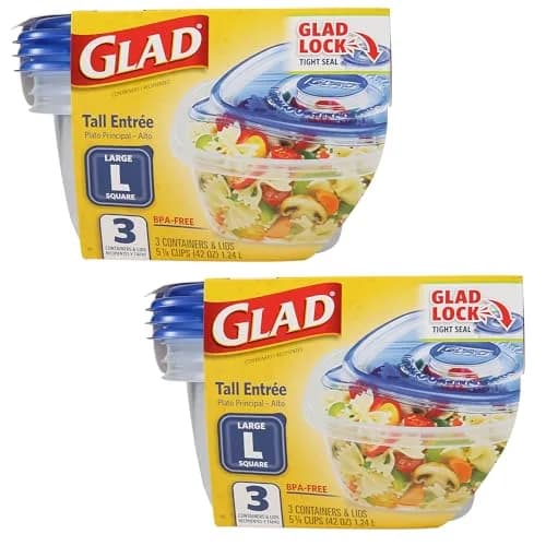 Glad GladWare Tall Entree Containers, Large Square, 42 Oz, 3 Count, 2-Pack thumbnail 1