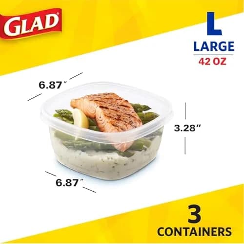 Glad GladWare Tall Entree Containers, Large Square, 42 Oz, 3 Count, 2-Pack thumbnail 2