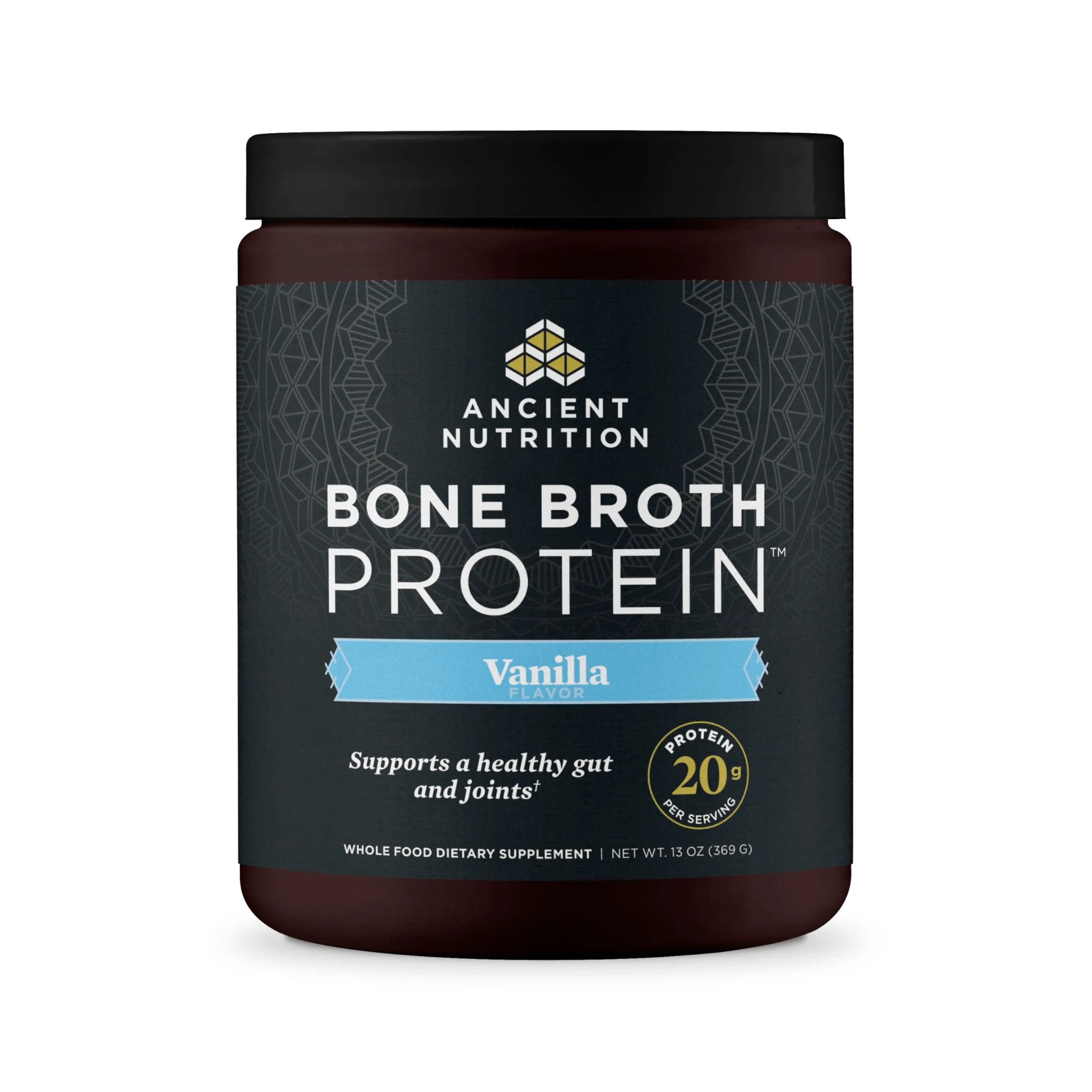 Ancient Nutrition Grass Fed Bone Broth Protein Powder Vanilla 13oz (368g) | 20g Protein, Gut + Joint Support - main product image