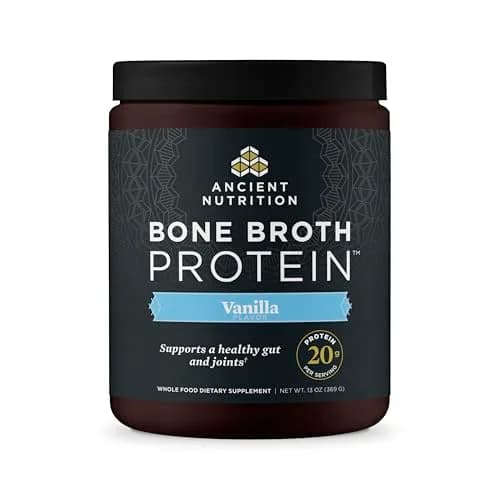 Ancient Nutrition Grass Fed Bone Broth Protein Powder Vanilla 13oz (368g) | 20g Protein, Gut + Joint Support thumbnail 1