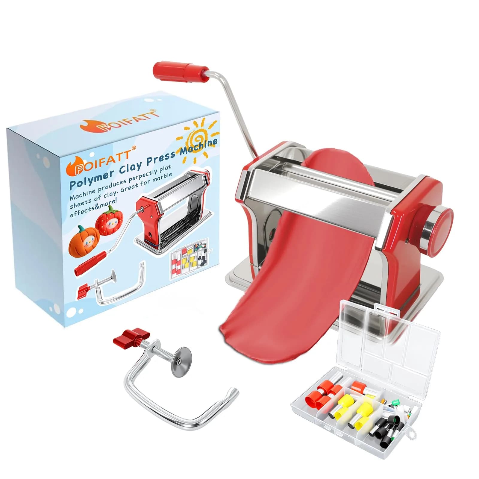 Foifatt Polymer Clay Press Machine with 6 Thickness Settings | Stainless Steel Clay Roller for Smooth Sheets - main product image