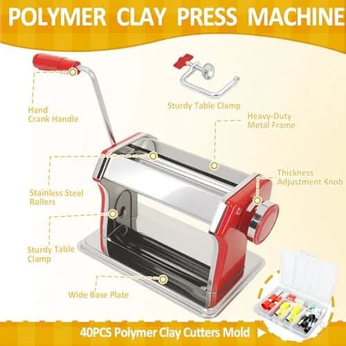 Foifatt Polymer Clay Press Machine with 6 Thickness Settings | Stainless Steel Clay Roller for Smooth Sheets thumbnail 7
