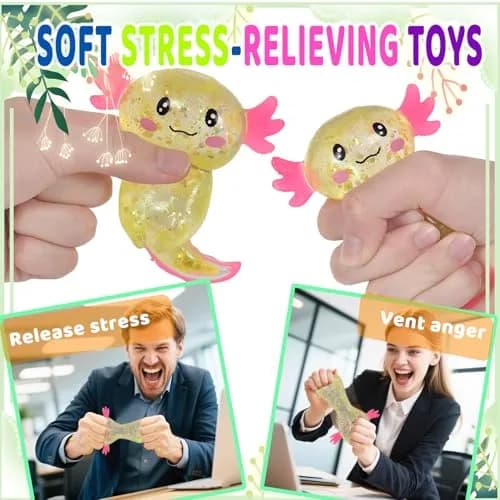 Puffwize Axolotl Squishy Stress Relief Toy Glitter Fidget Toy Yellow | 8.9 cm (3.5 inches) thumbnail 5