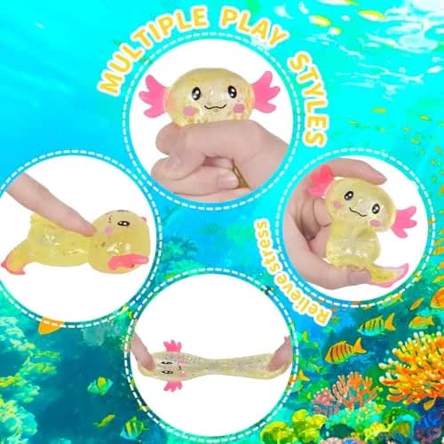 Puffwize Axolotl Squishy Stress Relief Toy Glitter Fidget Toy Yellow | 8.9 cm (3.5 inches) thumbnail 2