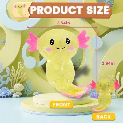 Puffwize Axolotl Squishy Stress Relief Toy Glitter Fidget Toy Yellow | 8.9 cm (3.5 inches) thumbnail 3