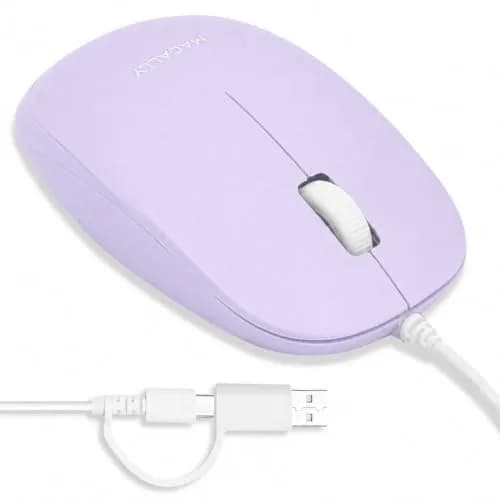 Macally Wired Mouse for Mac and PC - Dual USB C + A Plug - Ambidextrous 3 Button Optical Sensor, 1200 DPI, Purple thumbnail 1