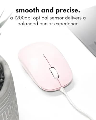 Macally Wired Mouse for Mac and PC - Dual USB C + A - Ambidextrous 3 Button, 1200 DPI, Pink | Simple, Reliable Control thumbnail 5