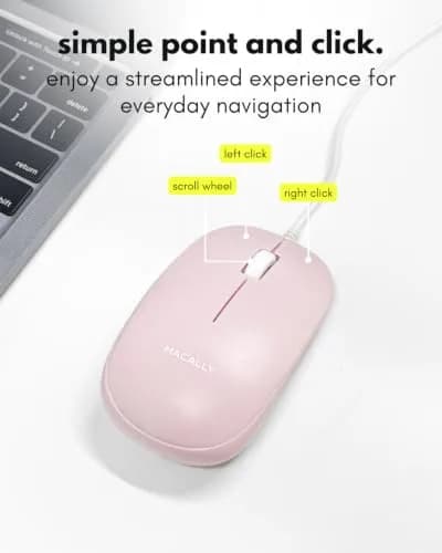 Macally Wired Mouse for Mac and PC - Dual USB C + A - Ambidextrous 3 Button, 1200 DPI, Pink | Simple, Reliable Control thumbnail 6