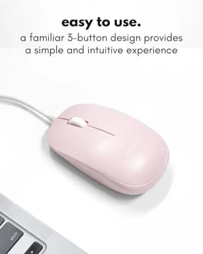 Macally Wired Mouse for Mac and PC - Dual USB C + A - Ambidextrous 3 Button, 1200 DPI, Pink | Simple, Reliable Control thumbnail 2
