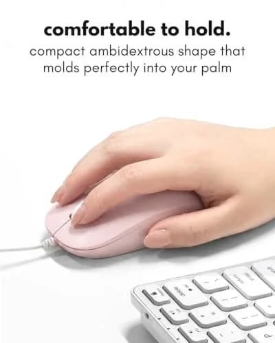 Macally Wired Mouse for Mac and PC - Dual USB C + A - Ambidextrous 3 Button, 1200 DPI, Pink | Simple, Reliable Control thumbnail 4