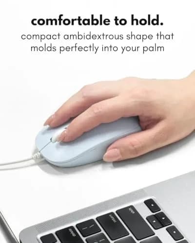 Macally Wired Mouse for Mac and PC - Dual USB C + A Plug - Ambidextrous 3 Button, 1200 DPI, Blue thumbnail 4