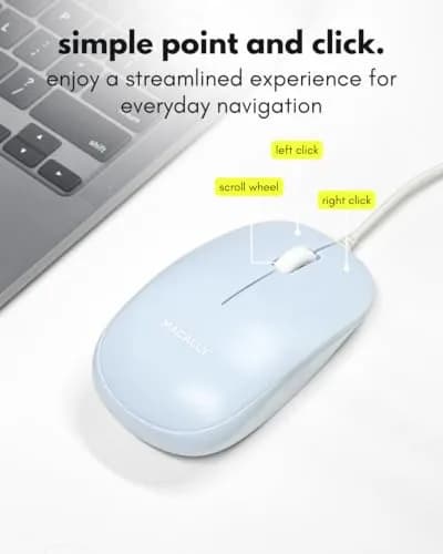 Macally Wired Mouse for Mac and PC - Dual USB C + A Plug - Ambidextrous 3 Button, 1200 DPI, Blue thumbnail 6