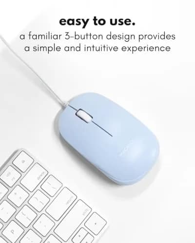 Macally Wired Mouse for Mac and PC - Dual USB C + A Plug - Ambidextrous 3 Button, 1200 DPI, Blue thumbnail 2