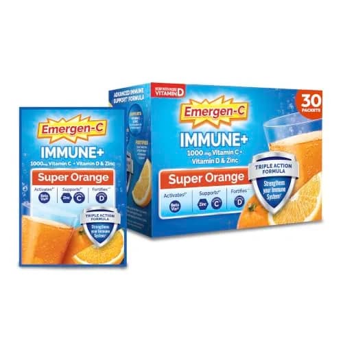 Emergen-C Immune+ Triple Action Immune Support Powder, BetaVia (R), 1000mg Vitamin C, B Vitamins, Vitamin D and Antioxidants, Super Orange – 30 Count, Pack of 3 | Supports immune health in India thumbnail 1