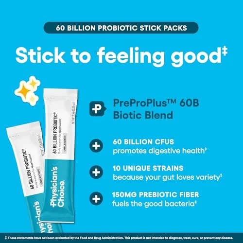 Physician's Choice 60 Billion CFU Probiotic Stick Packs 24CT | Supports Digestive & Gut Health thumbnail 4