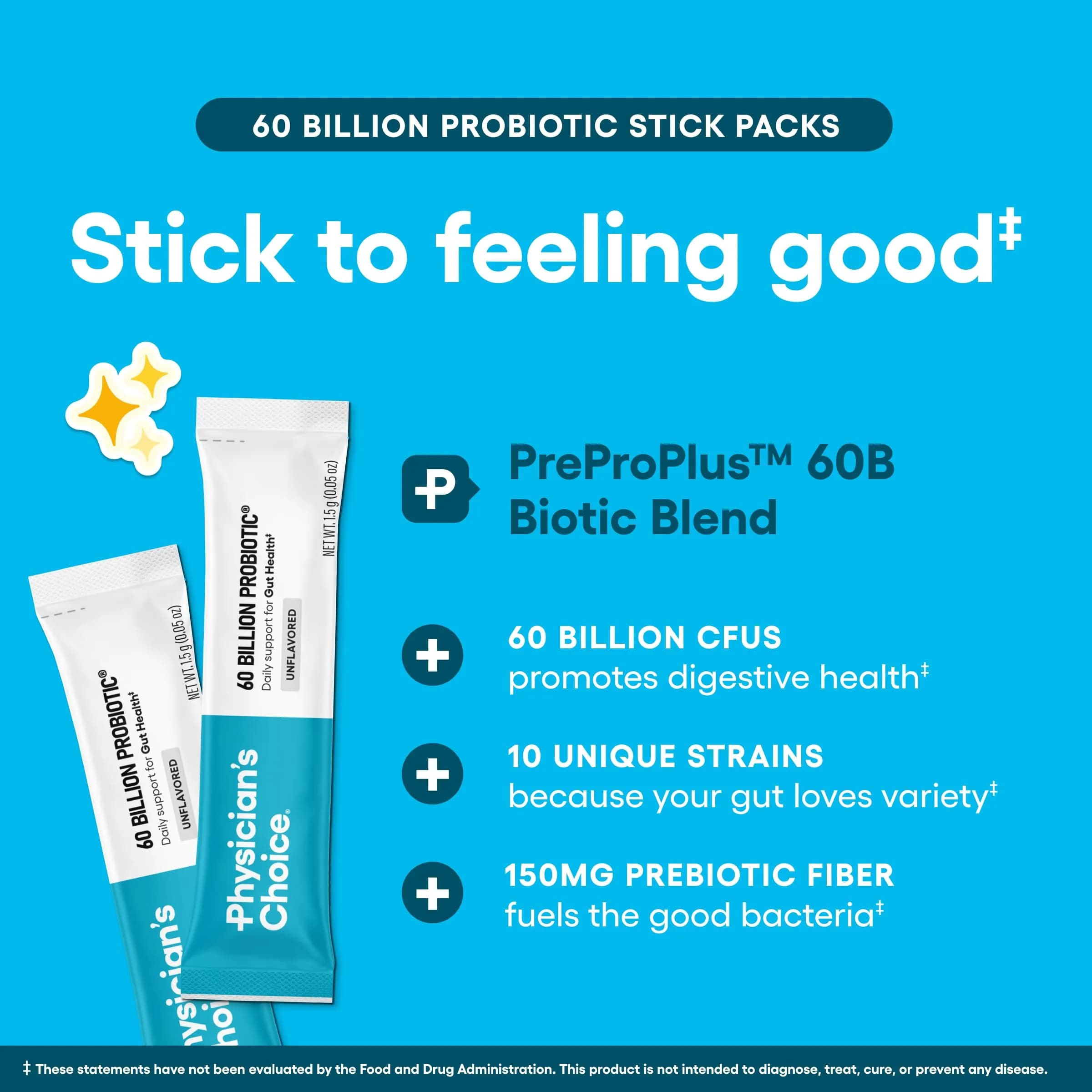 Physician's Choice 60 Billion CFU Probiotic Stick Packs 24CT | Supports Digestive & Gut Health - view 4