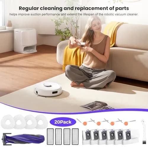 BTRSOLUS Robot Vacuum Accessories Kit for NARWAL Freo X10 Pro | 20 Pcs: 1 Main Brush, 6 Dust Bags, 4 Hepa Filters, 4 Mop Pads, 4 Side Brushes, 1 Clean Tool thumbnail 8