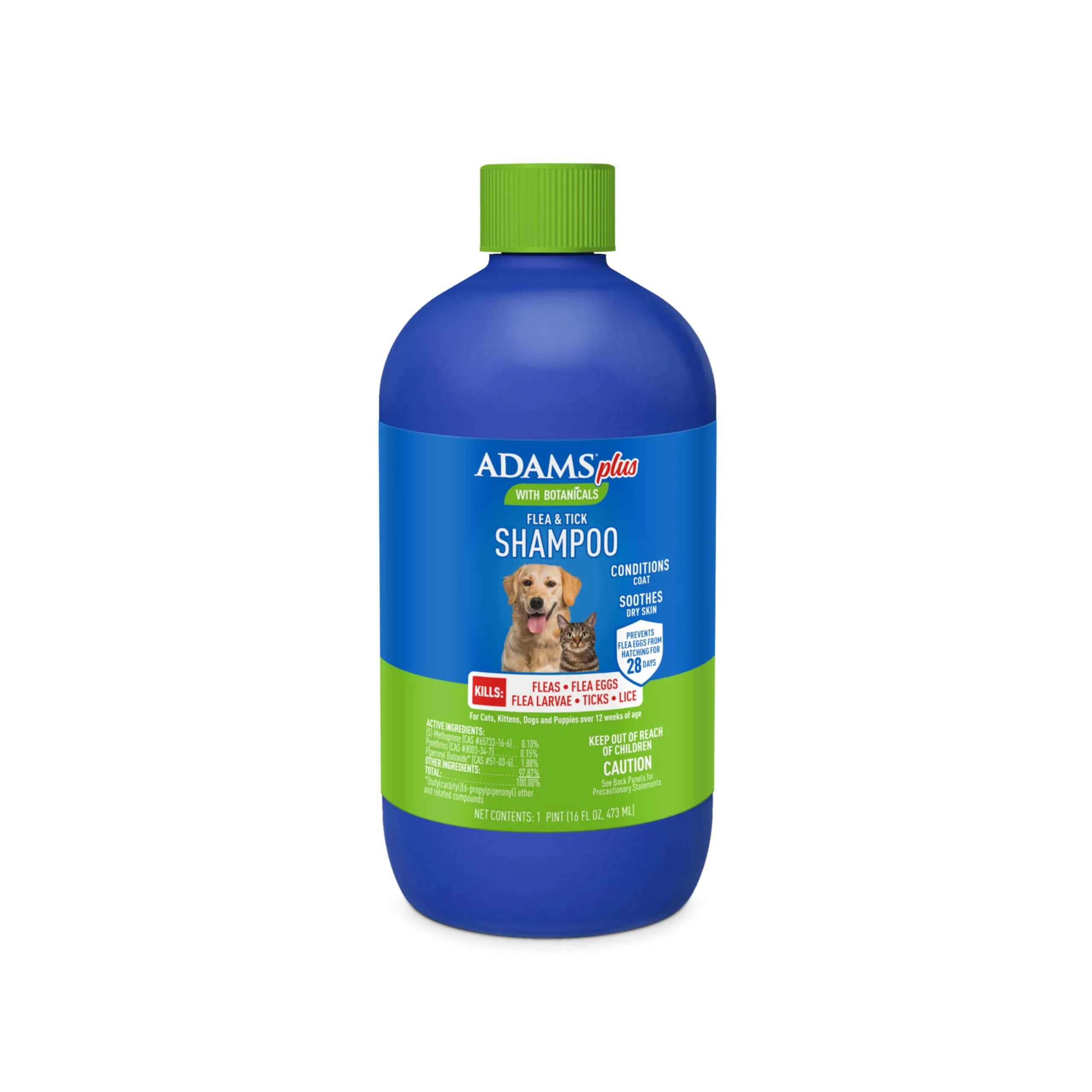 ADAMS Plus Botanicals Flea & Tick Shampoo with Precor for Dogs & Cats, 16 oz | Plant-Based Formula - main product image