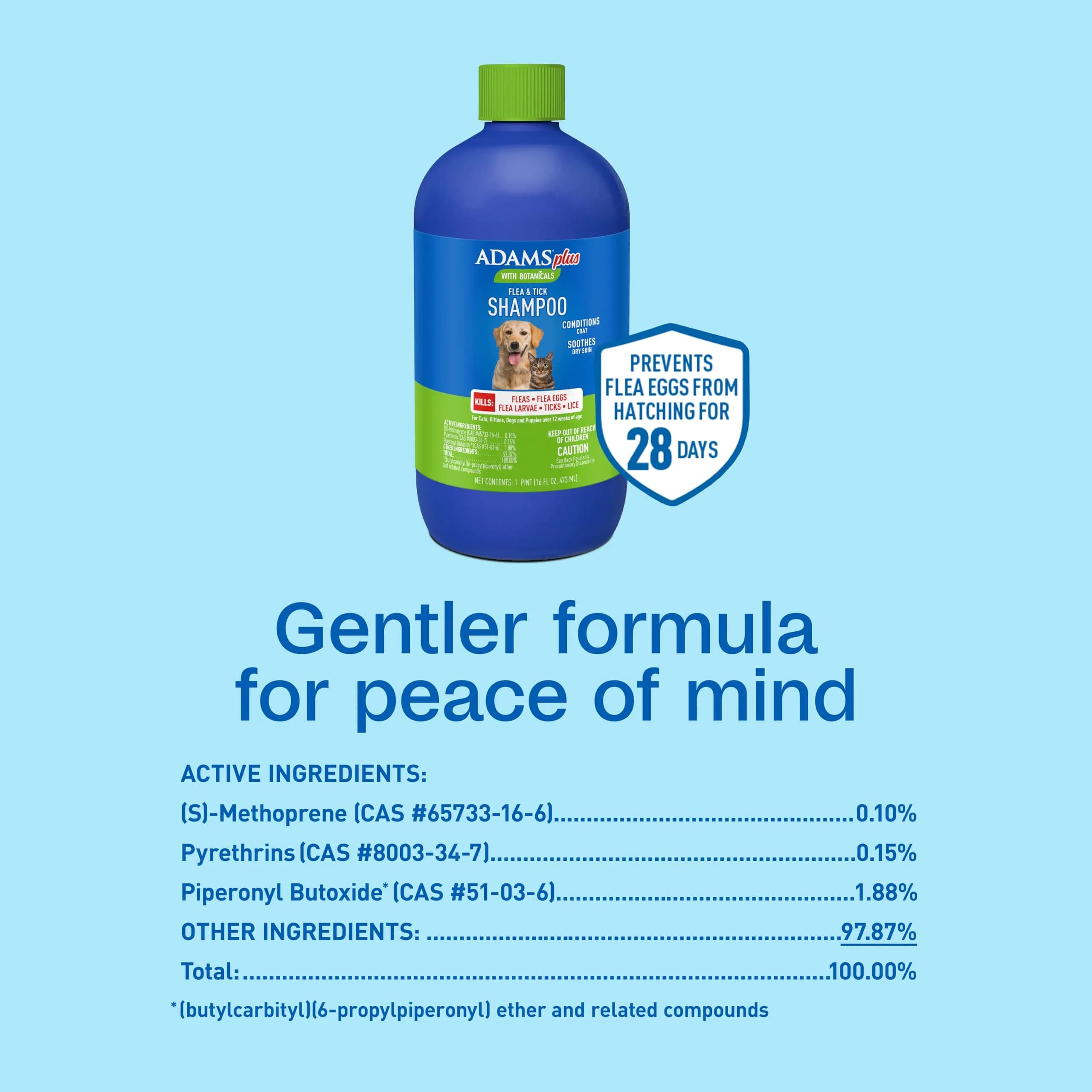 ADAMS Plus Botanicals Flea & Tick Shampoo with Precor for Dogs, Cats, Puppies & Kittens 473ml (16 Ounces) | Gentle, Plant-Based Formula for Sensitive Skin - view 8