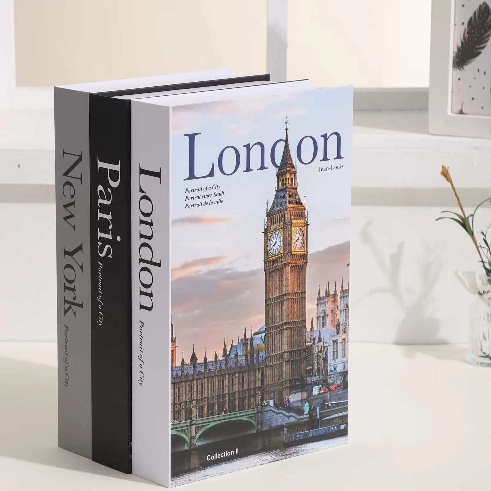 YOYMJBY Faux Decorative Books Set of 3 | Paris London New York Aesthetic Decor for Coffee Tables & Shelves - main product image