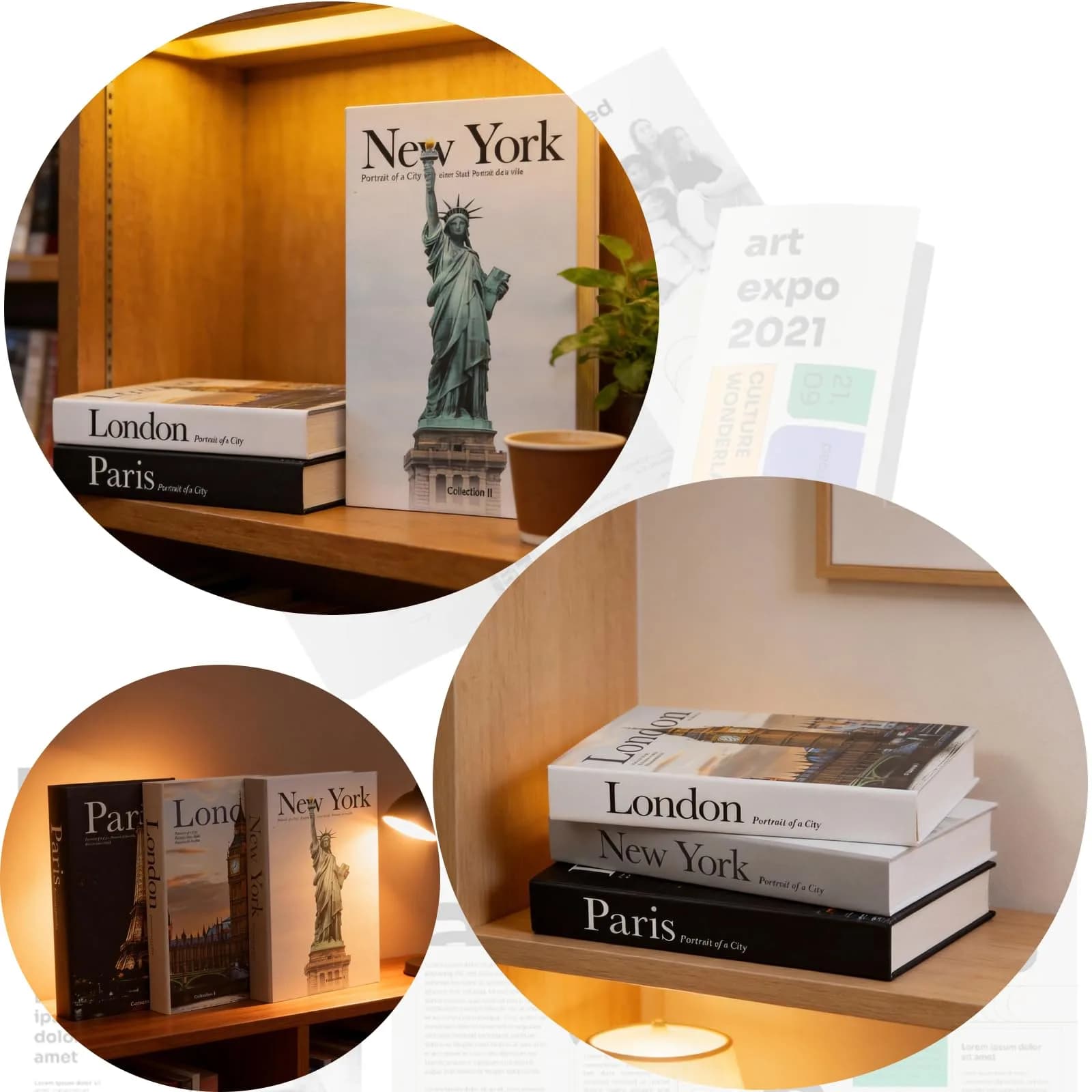 YOYMJBY Faux Decorative Books Set of 3 | Paris London New York Aesthetic Decor for Coffee Tables & Shelves - view 7