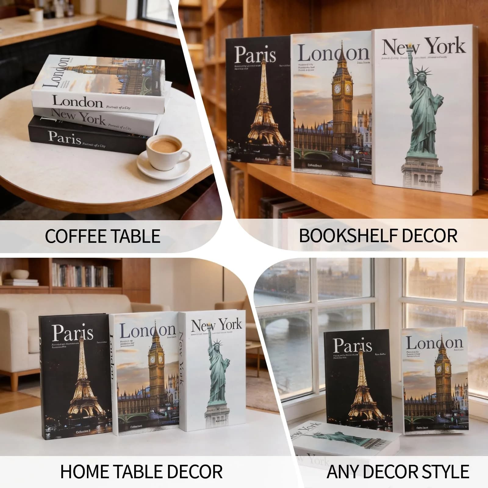 YOYMJBY Faux Decorative Books Set of 3 | Paris London New York Aesthetic Decor for Coffee Tables & Shelves - view 8