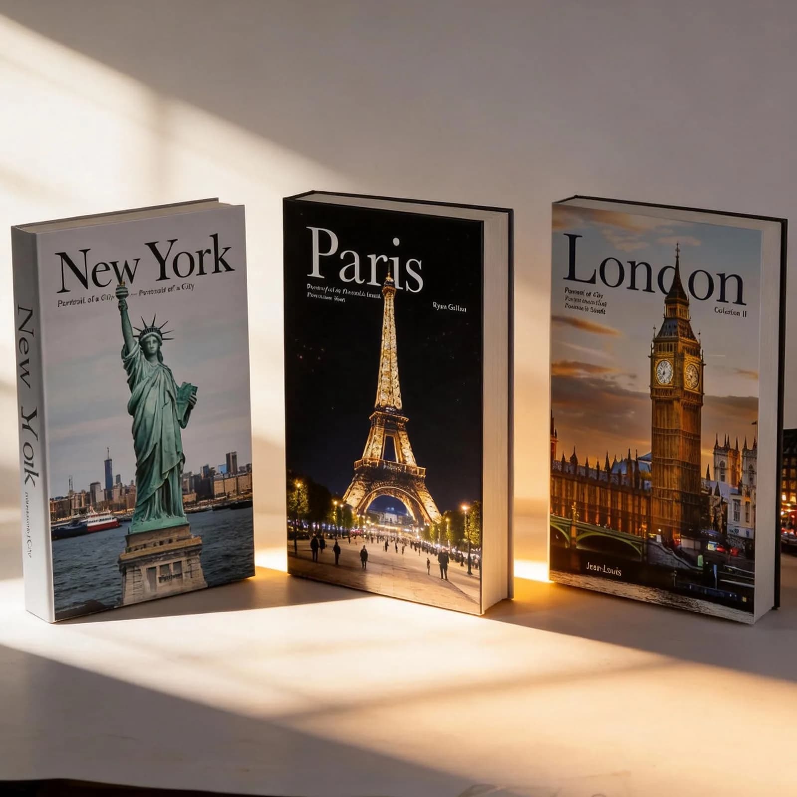 YOYMJBY Faux Decorative Books Set of 3 | Paris London New York Aesthetic Decor for Coffee Tables & Shelves - view 3