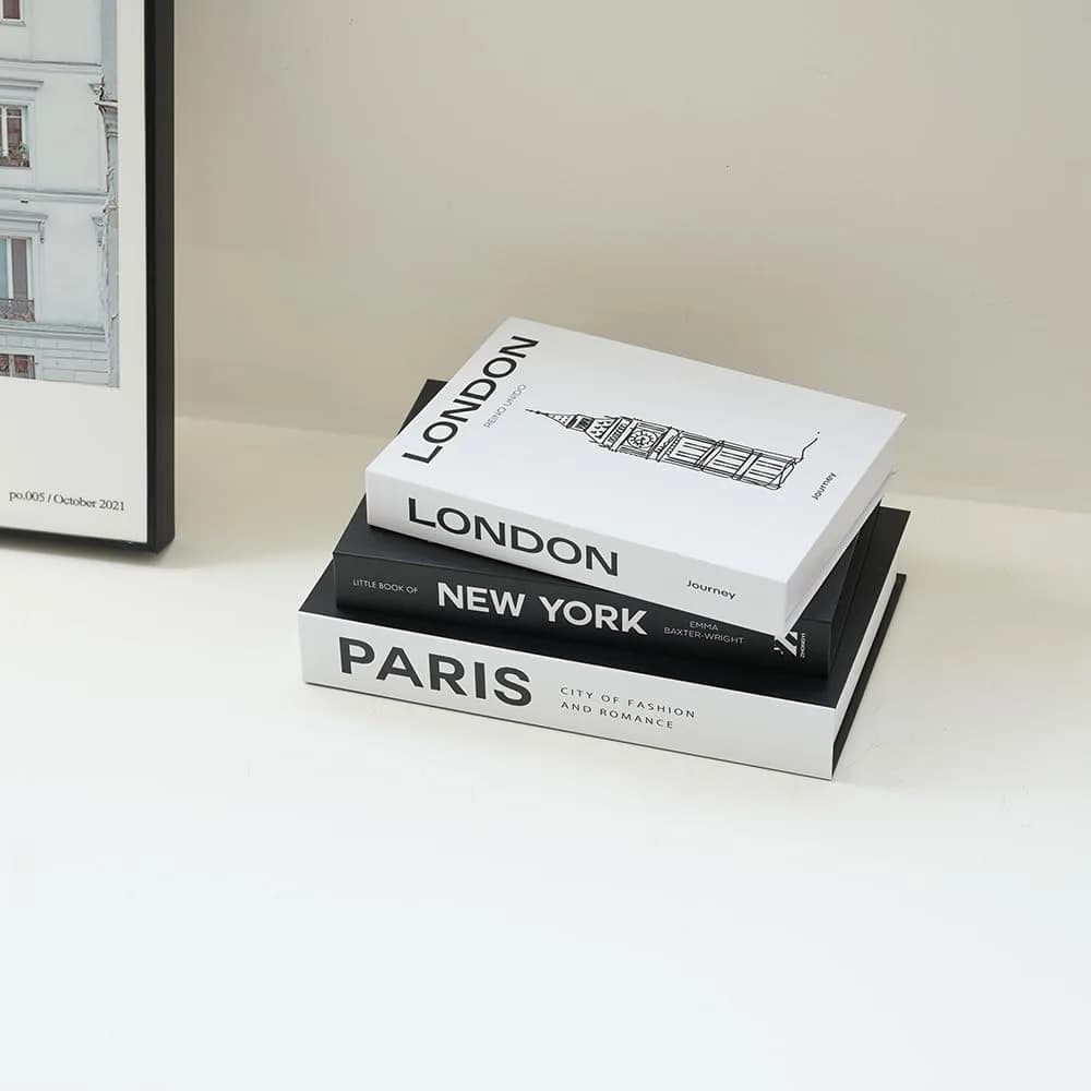 YOYMJBY Faux Decorative Books for Home Decor Set of 3 | Aesthetic Coffee Table Books for Shelf Accessories (3-Mix-Paris Newyork London) - view 5
