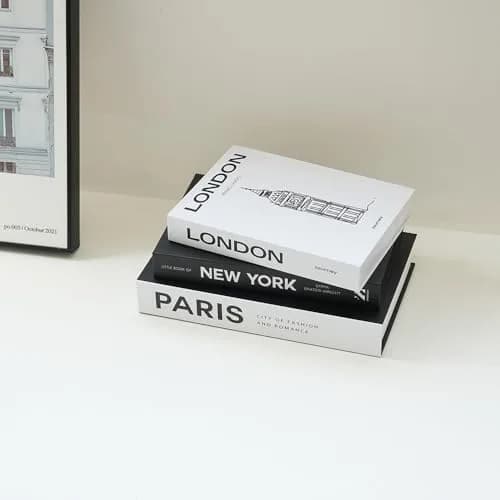 YOYMJBY Faux Decorative Books for Home Decor Set of 3 | Aesthetic Coffee Table Books for Shelf Accessories (3-Mix-Paris Newyork London) thumbnail 5