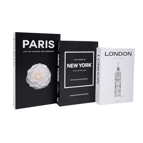 YOYMJBY Faux Decorative Books for Home Decor Set of 3 | Aesthetic Coffee Table Books for Shelf Accessories (3-Mix-Paris Newyork London) thumbnail 1