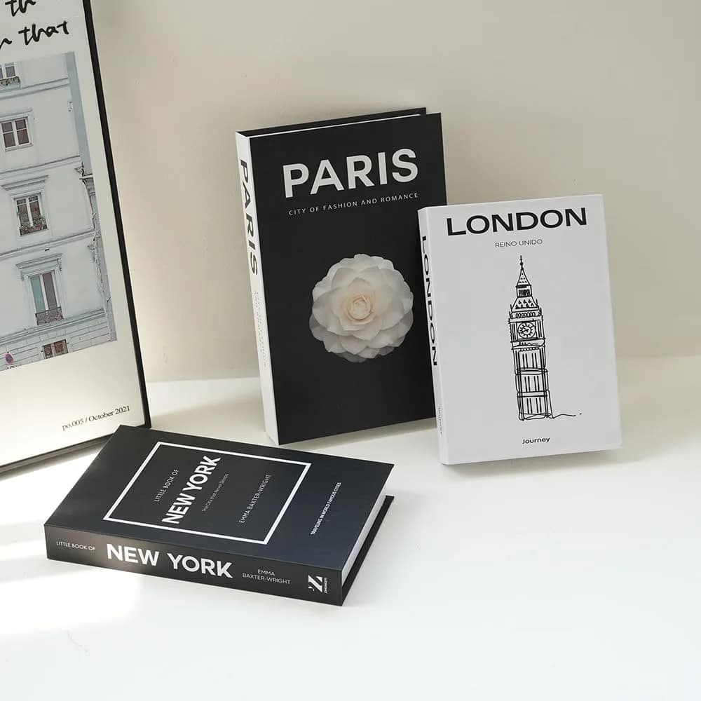 YOYMJBY Faux Decorative Books for Home Decor Set of 3 | Aesthetic Coffee Table Books for Shelf Accessories (3-Mix-Paris Newyork London) - view 3